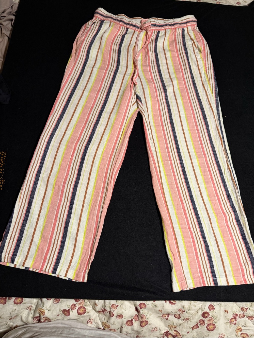 Old Navy Striped Pants in Coral, Navy, Yellow & Cream